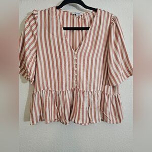 Madewell Rust and Cream Striped Peplum Blouse